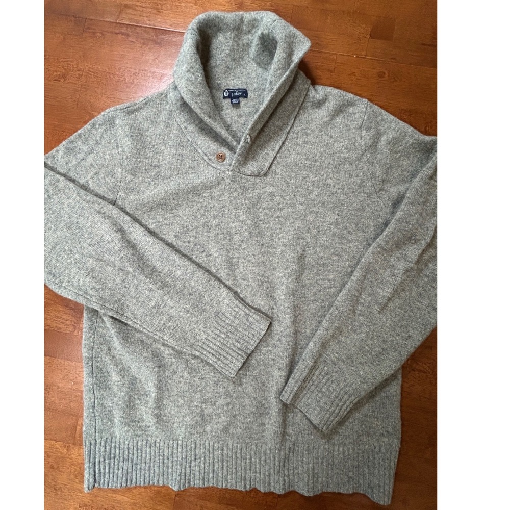 J.Crew Sweater Mens Large Gray Premium Lambswool Shawl Collar Knit Pullover
